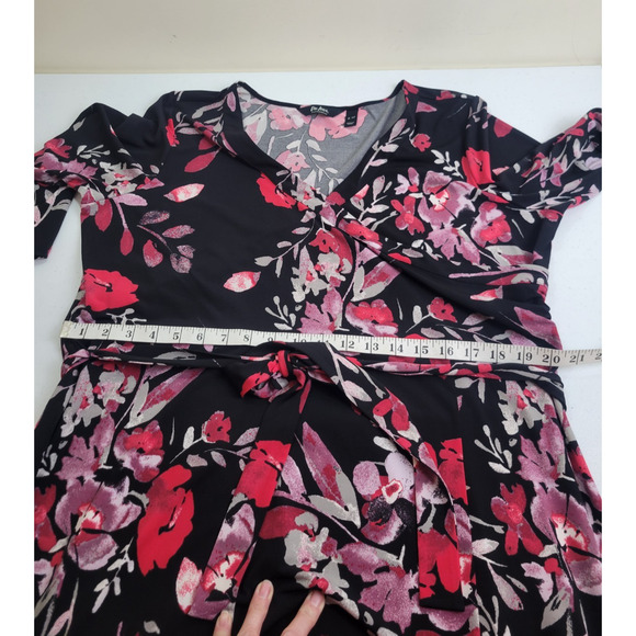 Du Joir Black Red Floral V-Neck 3/4 Sleeve Faux Wrap Maxi Dress Women's Sz XLP - Picture 4 of 16